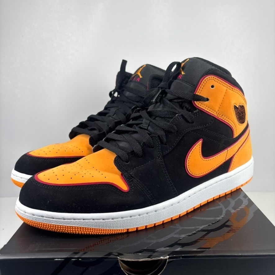 Nike Air Jordan 1 Mid Se Fat Tongue Men's Us 13 Black/Vivid Orange Fj4923-008